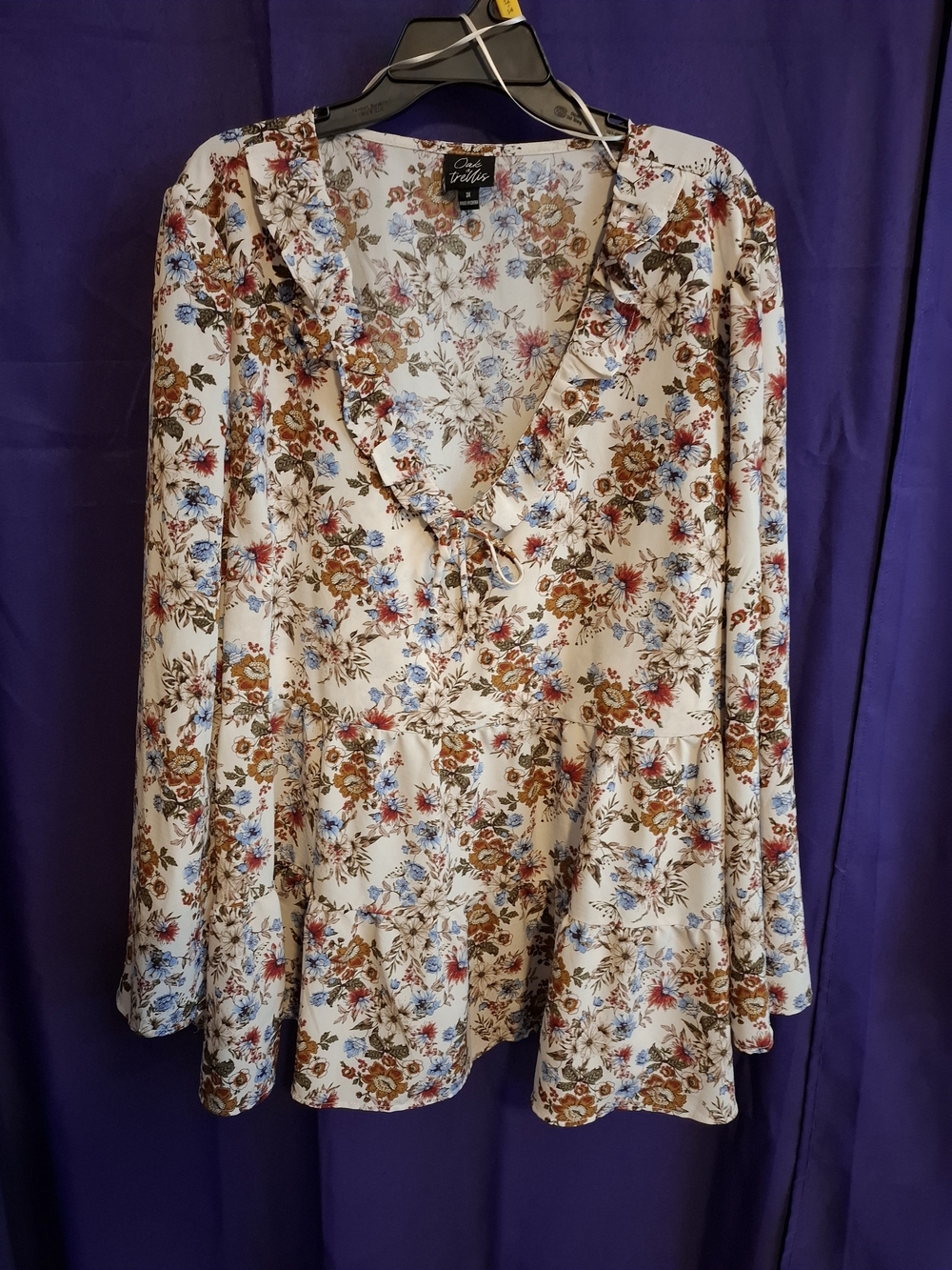 Boho Ruffle Peplum Tunic - Cream Floral